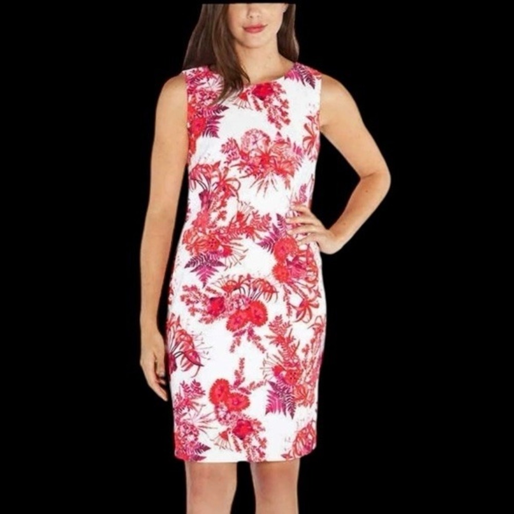 Mario Serrani Pink Floral Shift Dress Women's 4 Sleeveless Career Office Mature